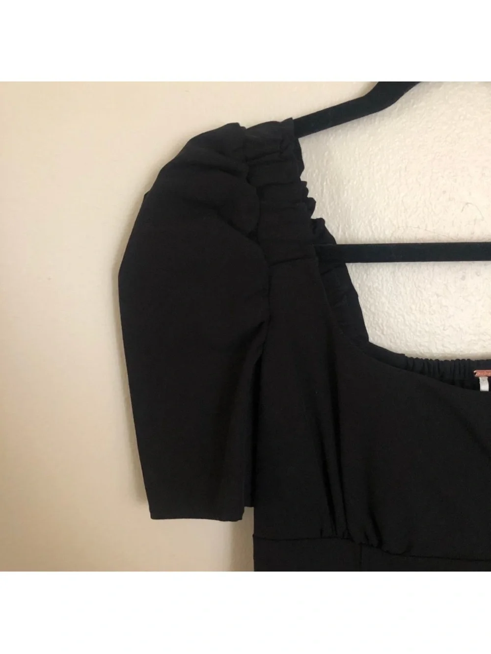 Free People Black Puff-Sleeve Square Neck Mini Dress
